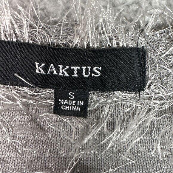 Kaktus Gray Fuzzy‎ Textured Cardigan Sweater Women’s Small Boho Button Front - Picture 7 of 16